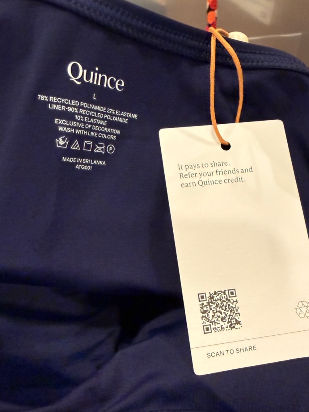 Quince Women’s Navy Blue Italian Cami One-Piece Swimsuit Sz L - Picture 3 of 4
